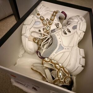 White Embellished Chunky Sneakers